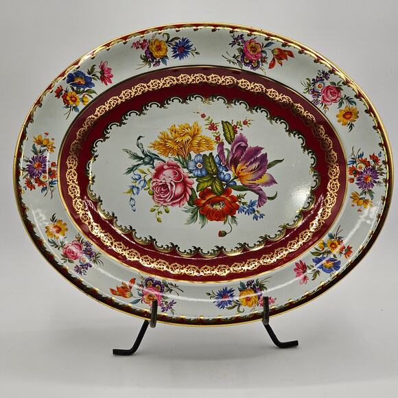 Daher Decorated Ware Oval Tin Tray Autumn Floral Metal Serving Platter England - Picture 2 of 9